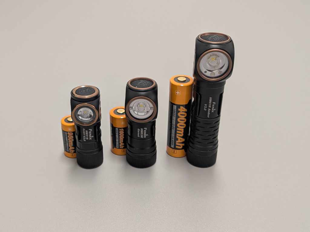 Close-up of Fenix headlamp batteries