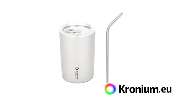 Double-walled titanium mug 400 ml with straw