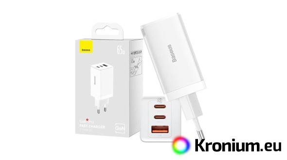 Baseus GaN5 Pro 2xUSB-C + USB (65W)