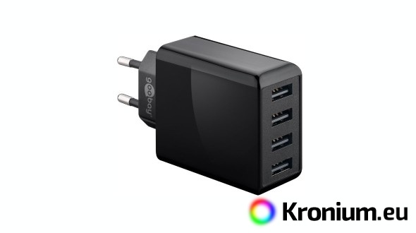 Four-channel USB power adapter (total 6000 mA, 30W) - black