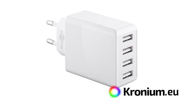 Four-channel USB power adapter (total 6000 mA, 30W) - white