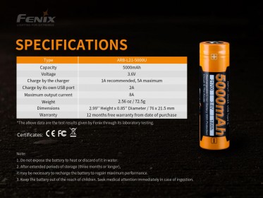 Fenix 21700 5000 mAh Li-Ion USB