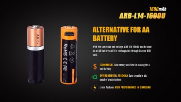 Rechargeable USB AA battery Fenix ARB-L14-1600U