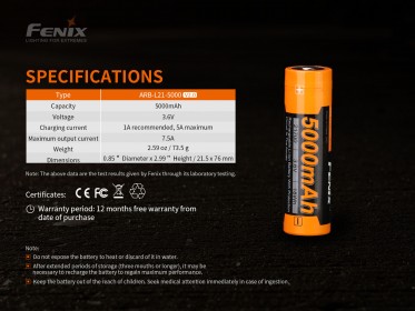 Fenix 21700 5000 mAh Li-Ion V2.0