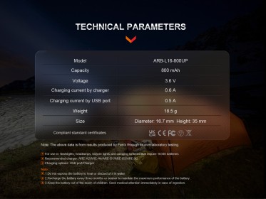 Fenix ARB-L16-800UP battery