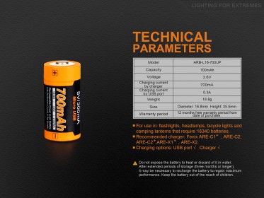 Fenix RCR123A 700 mAh USB Li-ion High Current