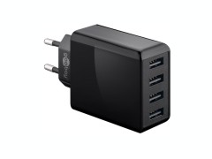 Four-channel USB power adapter (total 6000 mA, 30W) - black